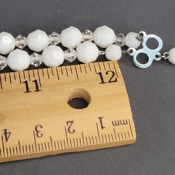 Womens White Beads AB Aurora Borealis Fashion Necklace Earrings Set Germany Made - Picture 10 of 11